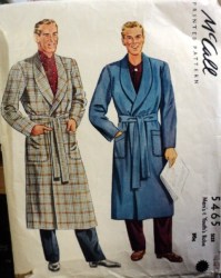 5465 '43 MCCALL  MR COLLAR ROBE, BELT PATTERN LARGE 42-44, MD 38-40